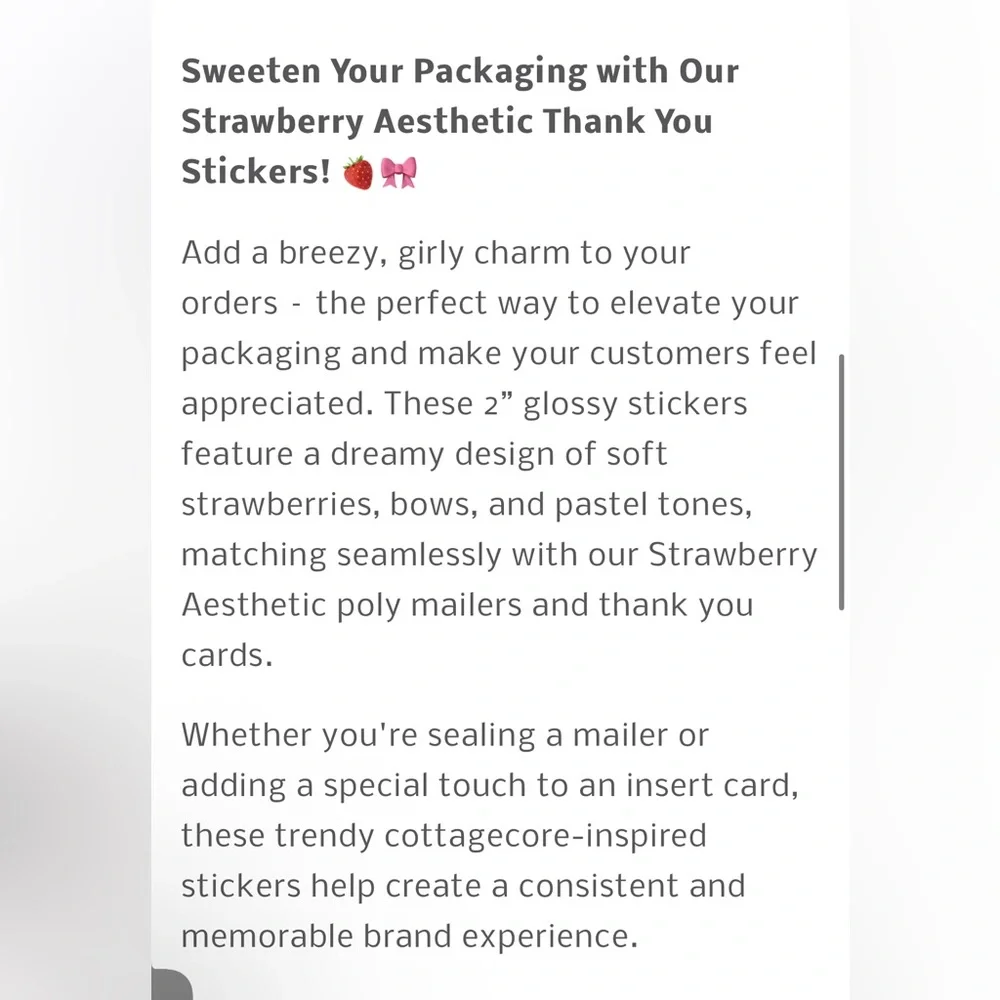 NEW {12 piece} Beautiful girly cake strawberry aesthetic thank you stickers. 2”